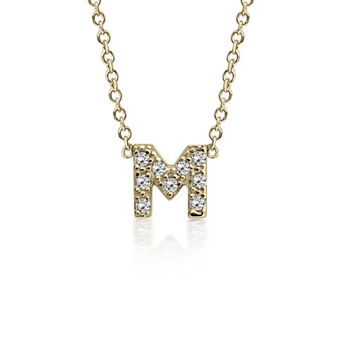 Monogram necklace Μ, Κ14 gold with zircon, ko5198 NECKLACES Κοσμηματα - chrilia.gr