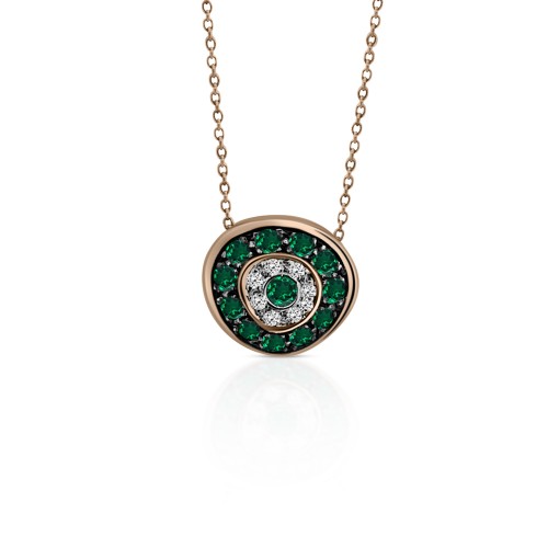 Eye necklace, Κ18 pink gold with tsavorites 0.50ct and diamonds 0.05ct, VS1, H ko5247 NECKLACES Κοσμηματα - chrilia.gr