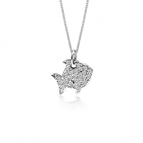 Fish necklace, Κ14 white gold with zircon, ko1739 NECKLACES Κοσμηματα - chrilia.gr