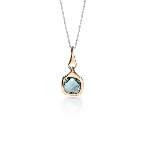 Square necklace, Κ14  pink gold with blue topaz, ko2005 NECKLACES Κοσμηματα - chrilia.gr