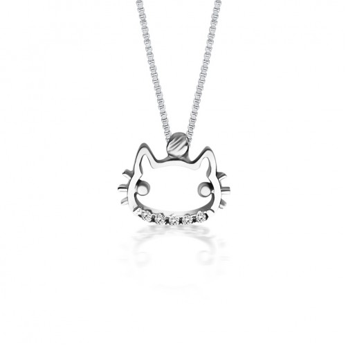 Hello kitty necklace, Κ14 white gold with zircon, ko2017 NECKLACES Κοσμηματα - chrilia.gr