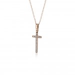 Cross necklace, Κ14 pink gold with zircon, ko2385 NECKLACES Κοσμηματα - chrilia.gr