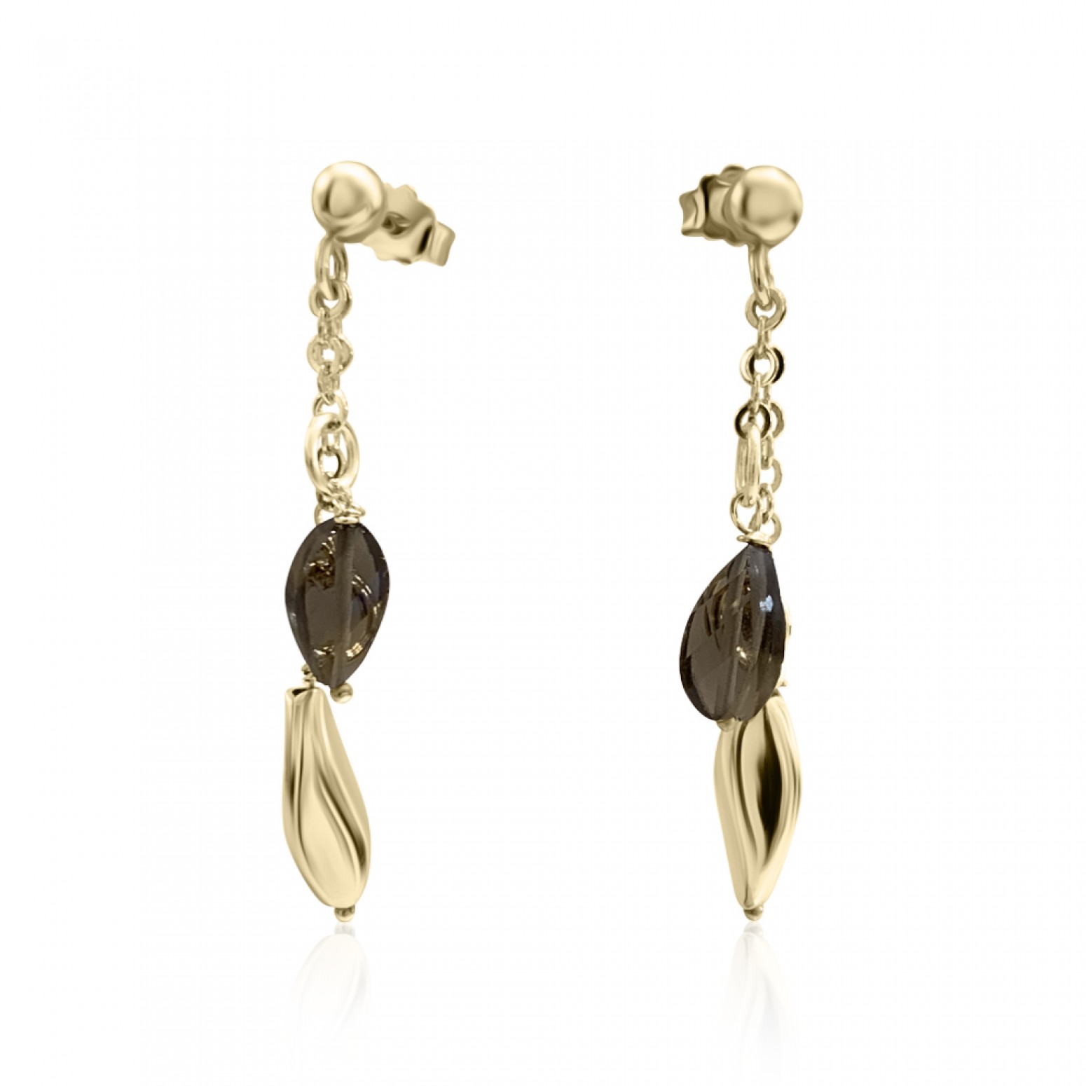 Dangle earrings K14 gold with quartz fumé, sk1459 EARRINGS Κοσμηματα - chrilia.gr