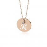 Monogram necklace Κ in round disk , Κ14 pink gold with diamond 0.02ct, VS2, H ko4632 NECKLACES Κοσμηματα - chrilia.gr