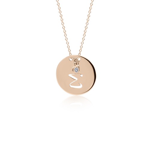 Monogram necklace Σ in round disk , Κ14 pink gold with diamond 0.02ct, VS2, H ko4634 NECKLACES Κοσμηματα - chrilia.gr