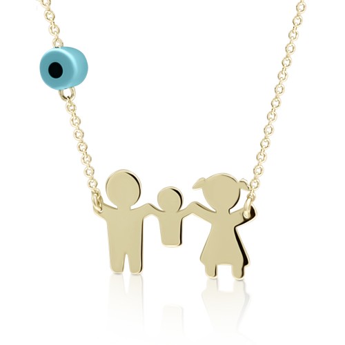 Νecklace for mum K14 gold with family and eye pk0149 NECKLACES Κοσμηματα - chrilia.gr