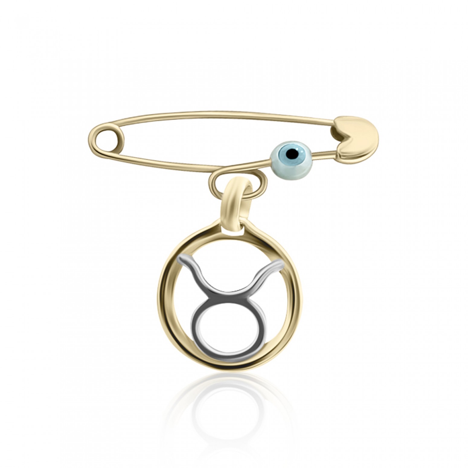 Babies pin K14 yellow and white gold, with Taurus zodiac sign and eye, pf0153 BABIES Κοσμηματα - chrilia.gr