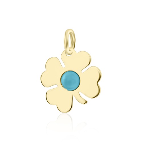 Babies pendant K14 gold with four-leaf clover and turquoise, pm0184 BABIES Κοσμηματα - chrilia.gr