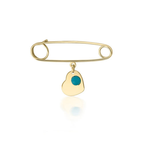 Babies pin K14 gold with heart and turquoise pf0127 BABIES Κοσμηματα - chrilia.gr