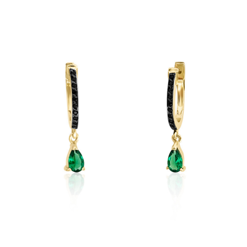 Hoop earrings K9 gold with black and green zircon, sk3476 EARRINGS Κοσμηματα - chrilia.gr