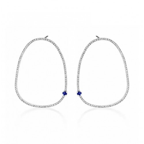 Dangle earrings 14K white gold with diamonds 0.28ct and sapphire, sk3999 EARRINGS Κοσμηματα - chrilia.gr