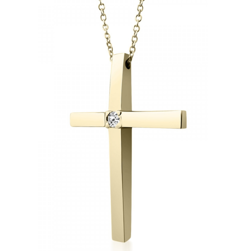 Baptism cross with chain K18 gold with diamond 0.02ct, VS1, H st3986 CROSSES Κοσμηματα - chrilia.gr