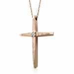 Baptism cross with chain K18 pink gold with diamond 0.02ct, VS1, H st3985 CROSSES Κοσμηματα - chrilia.gr