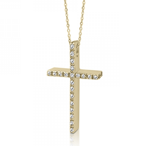 Double sided baptism cross with chain K14 gold with zircon, ko5245 CROSSES Κοσμηματα - chrilia.gr