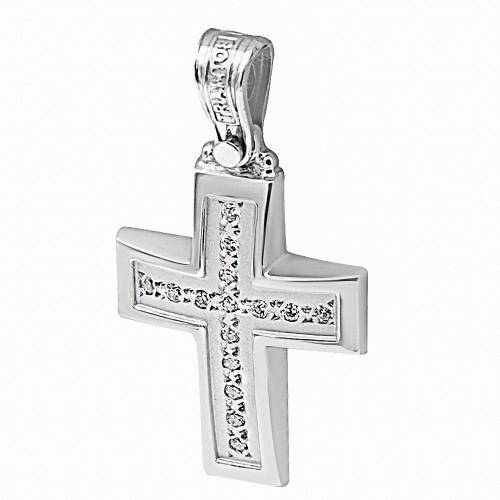 Baptism cross K14 white gold with zircon st3596 CROSSES Κοσμηματα - chrilia.gr