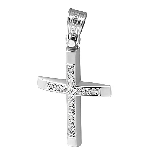 Βαπτιστικός σταυρός Κ14 λευκόχρυσο με ζιργκόν st3598 ΣΤΑΥΡΟΙ Κοσμηματα - chrilia.gr