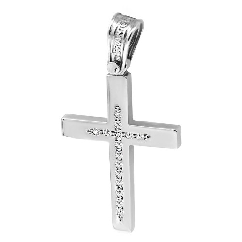 Baptism cross K14 white gold with zircon st3599 CROSSES Κοσμηματα - chrilia.gr