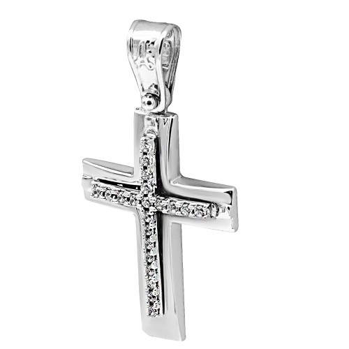 Baptism cross K14 white gold with zircon st3643 CROSSES Κοσμηματα - chrilia.gr