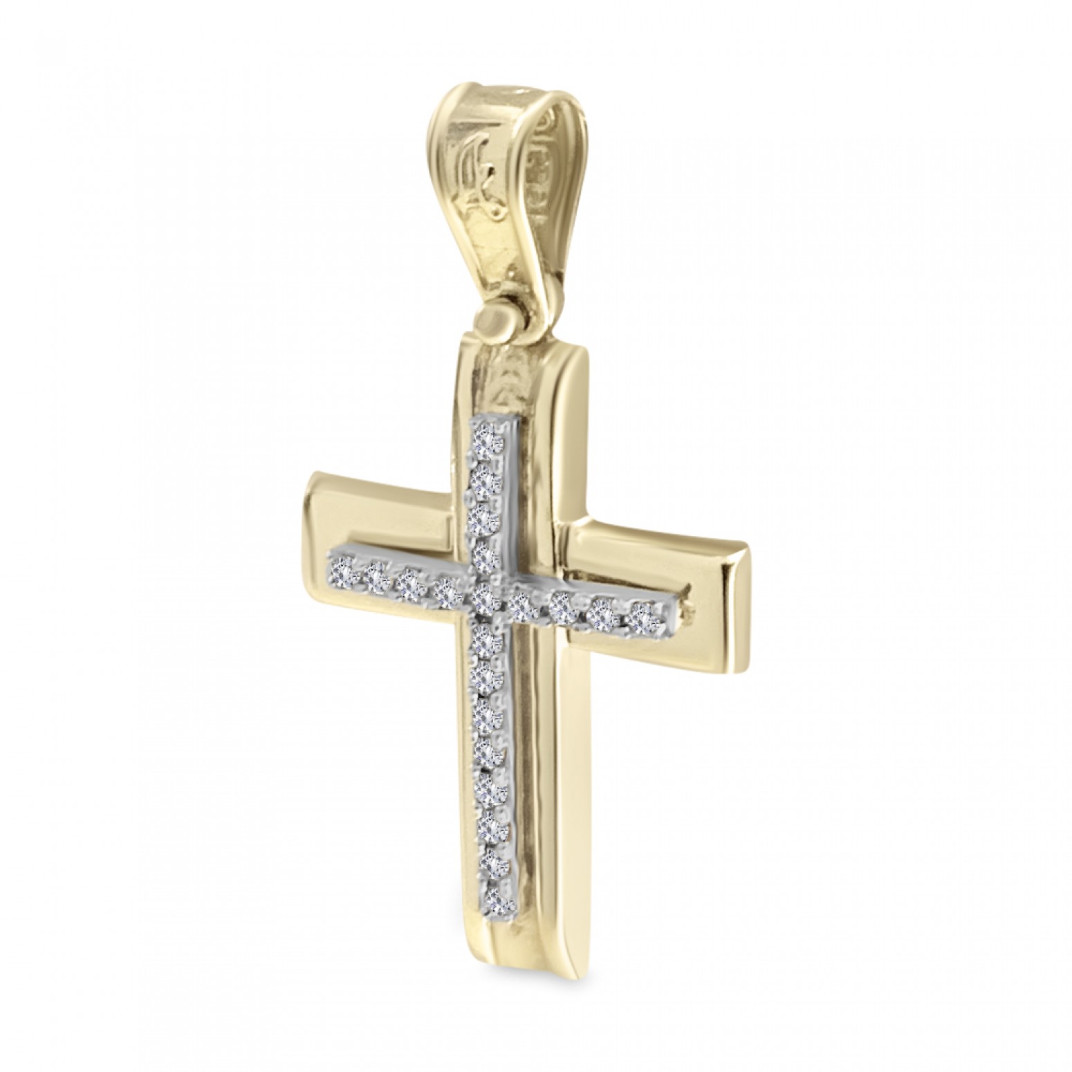 Baptism cross K14 gold and white gold with zircon st3660 CROSSES Κοσμηματα - chrilia.gr