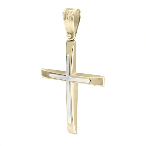 Baptism cross K14 gold and white gold st3666 CROSSES Κοσμηματα - chrilia.gr