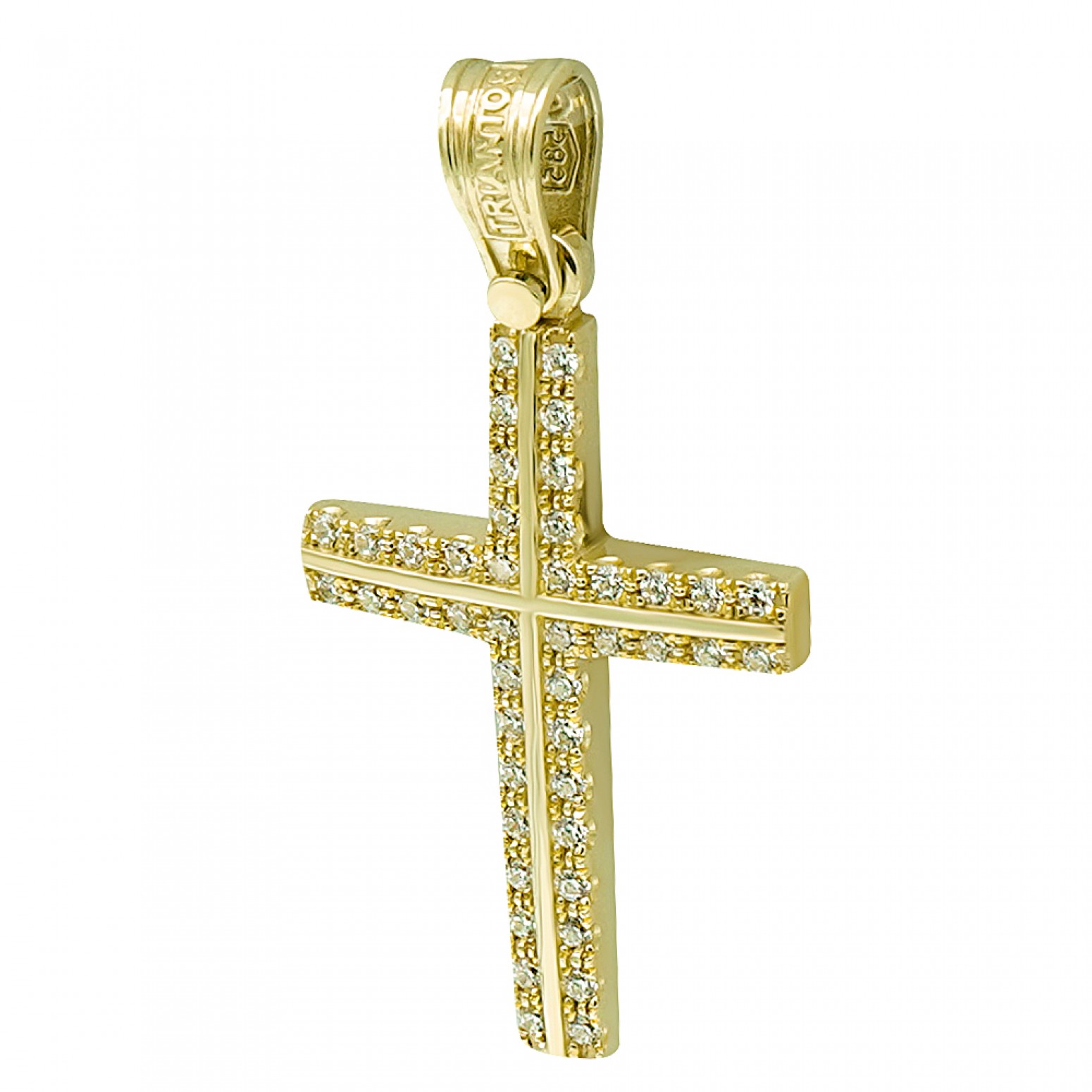 Baptism cross K14 gold with zircon st3673 CROSSES Κοσμηματα - chrilia.gr