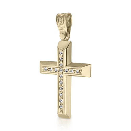 Baptism cross K14 gold with zircon st3595 CROSSES Κοσμηματα - chrilia.gr