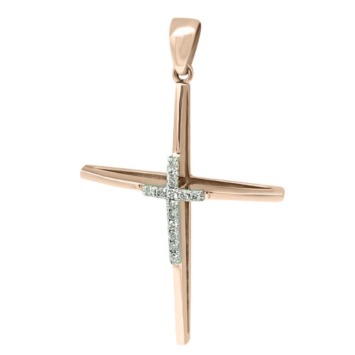 Baptism cross K18 pink gold and white gold with diamonds 0.05ct, VS2, H st3668 CROSSES Κοσμηματα - chrilia.gr