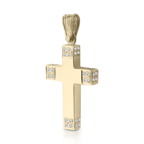 Baptism cross K14 gold with zircon st3674 CROSSES Κοσμηματα - chrilia.gr