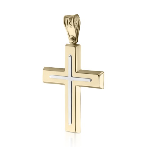 Baptism cross K14 gold and white gold st3794 CROSSES Κοσμηματα - chrilia.gr