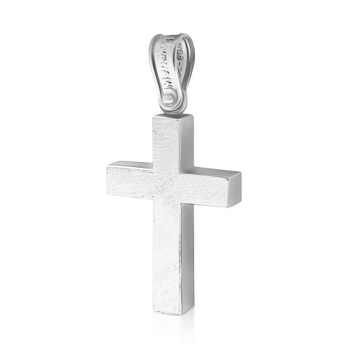 Double sided baptism cross K14 white gold, st3895 CROSSES Κοσμηματα - chrilia.gr