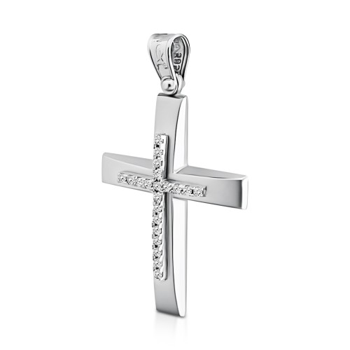 Baptism cross K14 white gold with zircon st3939 CROSSES Κοσμηματα - chrilia.gr