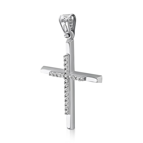 Baptism cross K14 white gold with zircon st3940 CROSSES Κοσμηματα - chrilia.gr