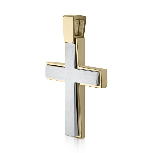 Double sided baptism cross K14 gold and white gold st3966 CROSSES Κοσμηματα - chrilia.gr